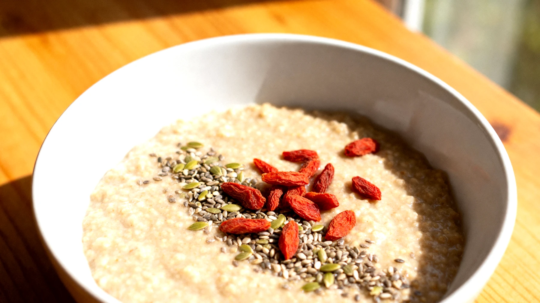 Amaranth-Porridge mit Hanfsamen und Gojibeeren"