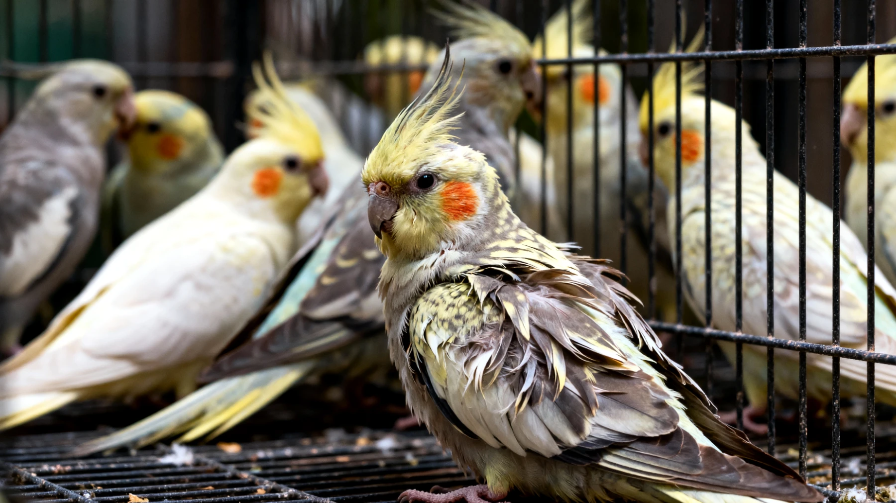 Nymphensittiche zeigen in Mehrvogelhaltung häufig Stressanzeichen durch territoriale Konflikte, Rangordnungskämpfe oder unzureichende Rückzugsmöglichkeiten, was zu ständiger Anspannung, Federrupfen und Verhaltensstörungen führen kann"